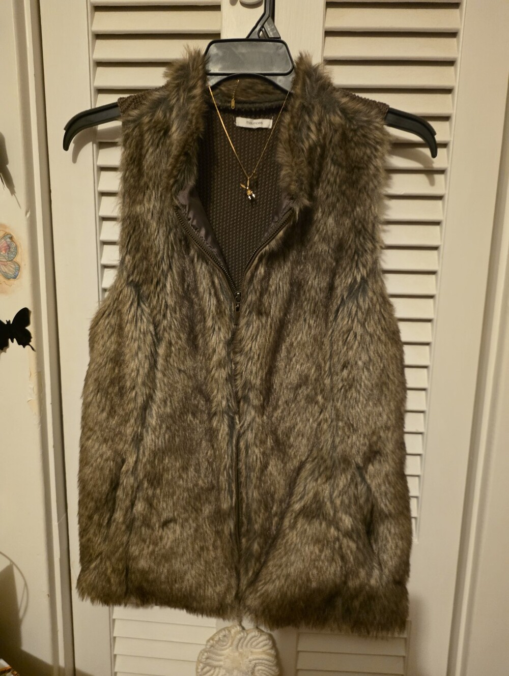 Maurices Brown Faux Fur Zip Vest - This is STUNNING! Necklace Included!